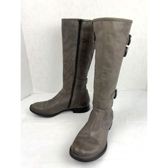 Born Attila Leather Boots Size 6 Grey/Taupe Knee-high Riding Round Toe - Picture 2 of 13